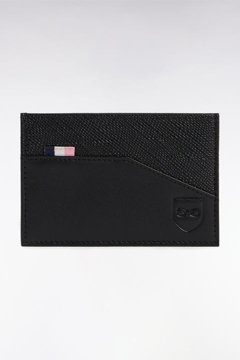 Dual-material card holder in black leather - Image 1