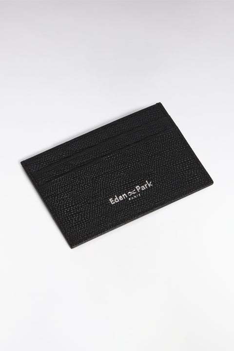 Dual-material card holder in black leather - Image 2