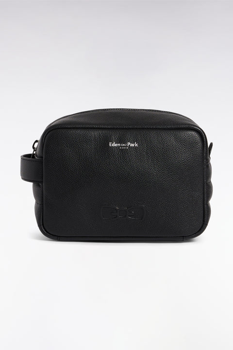 Trousse de toilette en cuir grainé noir - Image 1