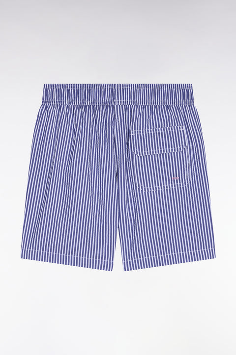 Navy striped cotton-blend swimsuit - Image 1