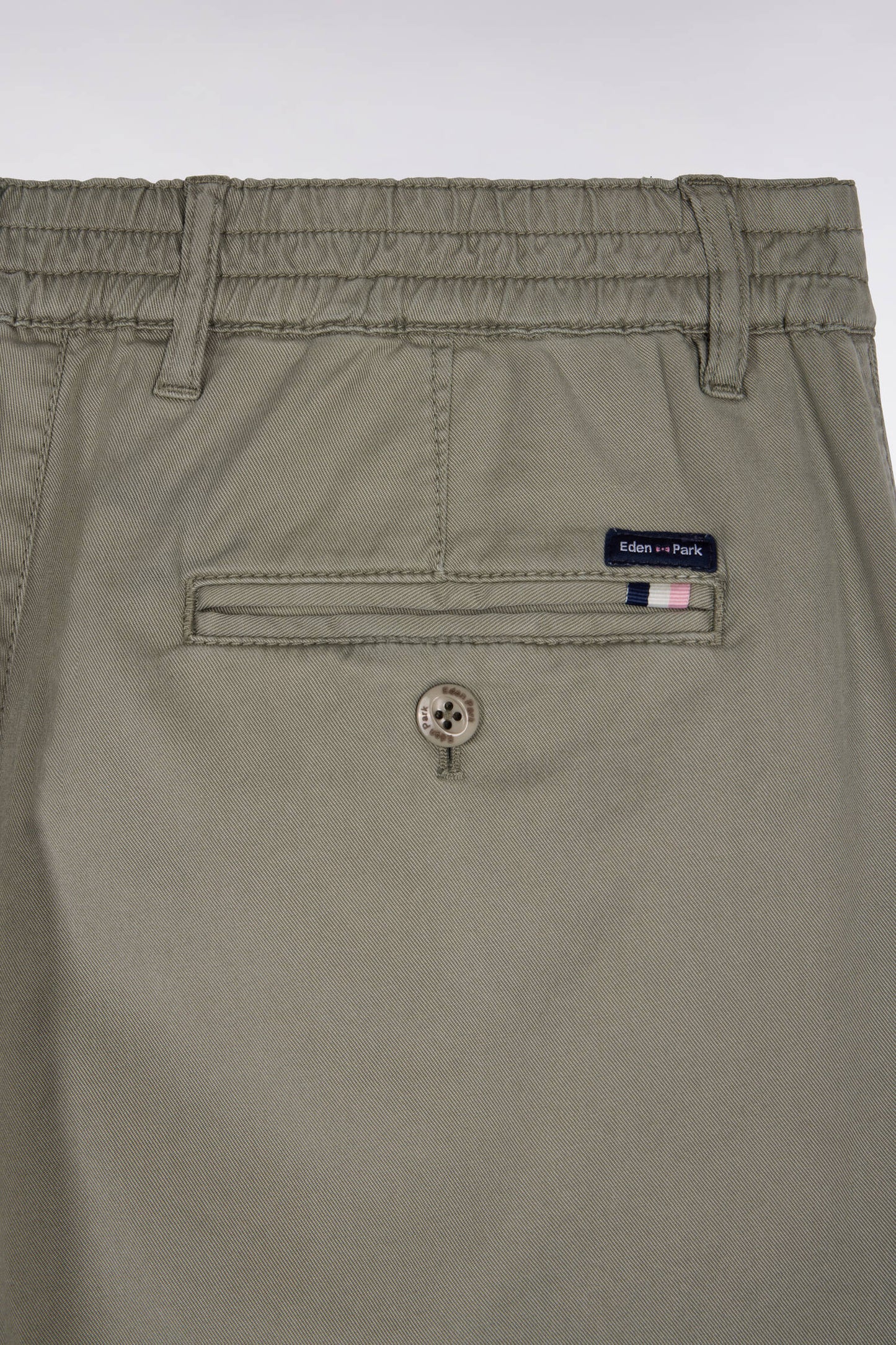 Pantalon chino taille élastique en coton et lyocell kaki
