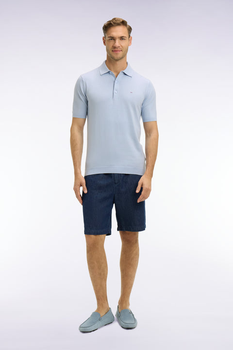 Bermuda shorts with elasticated waist in navy chambray - Image 3