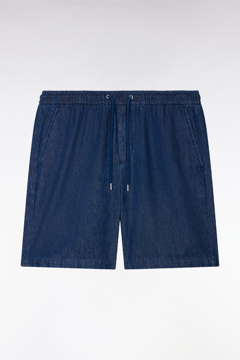 Bermuda shorts with elasticated waist in navy chambray - Image 2