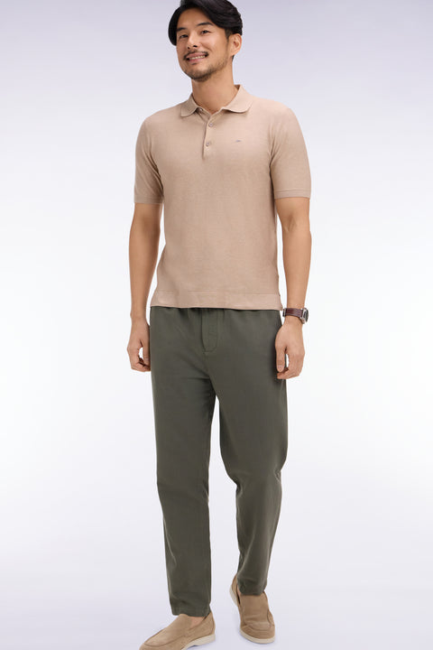 Modern fit khaki cotton linen and lyocell pants - Image 1