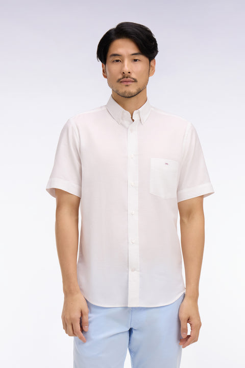 White cotton piqué short-sleeved shirt - Image 3