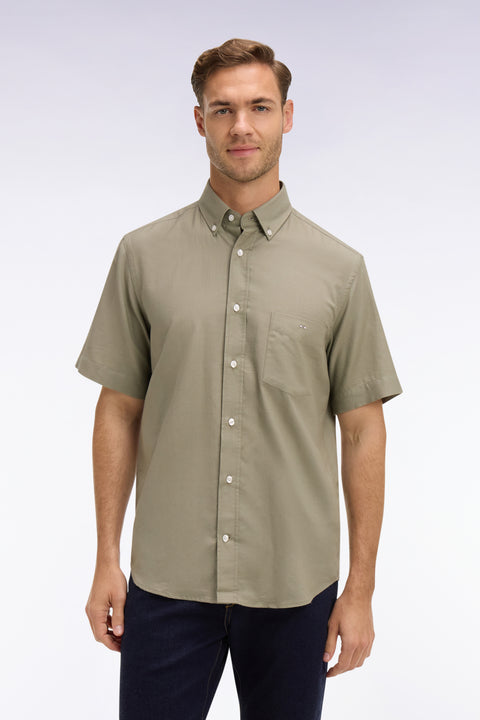 Short-sleeved khaki cotton piqué shirt - Image 3