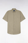 Short-sleeved khaki cotton piqué shirt
