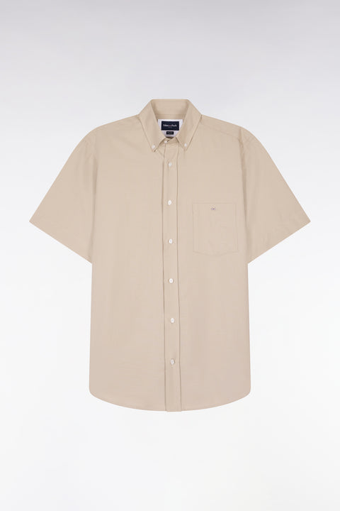 Short-sleeved shirt in beige cotton pique - Image 2