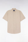 Short-sleeved shirt in beige cotton pique