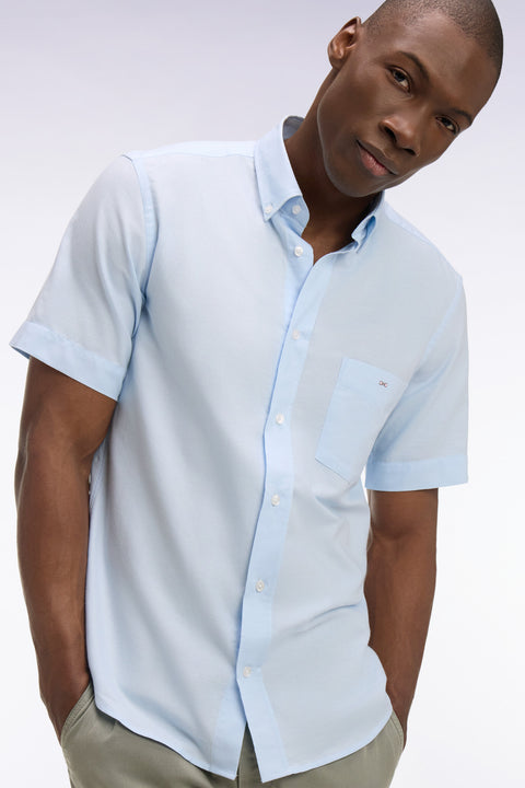 Short-sleeved shirt in sky blue cotton pique - Image 1