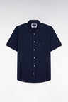 Navy cotton piqué short-sleeved shirt
