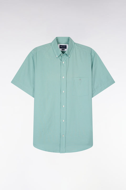 Short-sleeved shirt in sea green cotton pique - Image 2