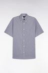 Short-sleeved cotton shirt with navy stick stripes