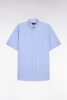 Short-sleeved cotton shirt with sky blue stick stripes