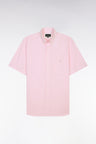 Short-sleeved cotton shirt with pink stick stripes
