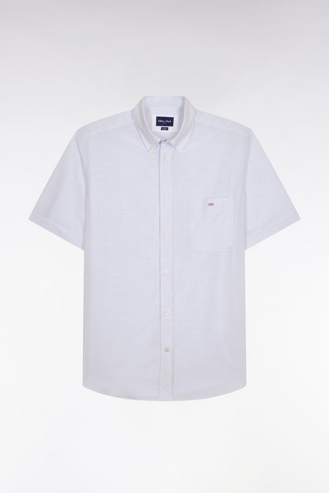 Chemise à manches courtes en coton jacquard rayé bleu ciel - Image 2