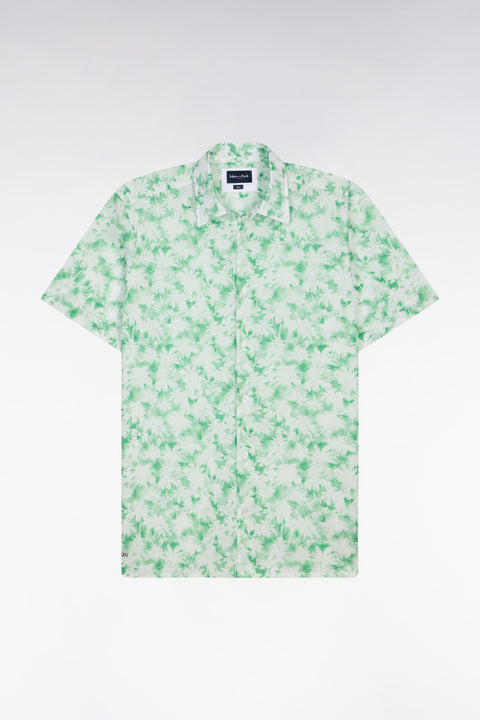 Chemise à manches courtes en popeline de coton à motif floral vert coupe slim - Image 2