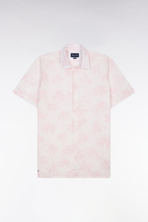 Chemise à manches courtes en coton rose imprimé palmiers coupe slim - Image 2