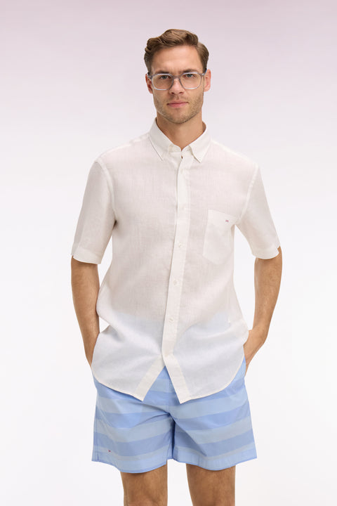 Chemise à manches courtes en lin blanc - Image 3