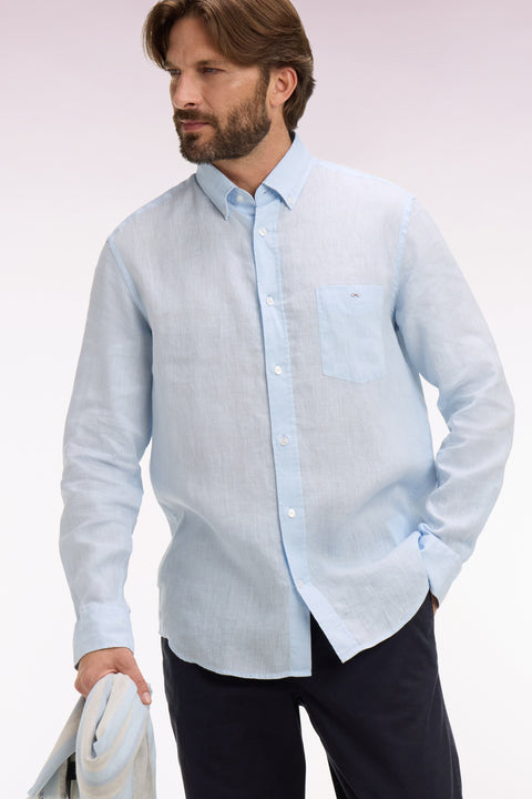 Chemise droite en lin bleu ciel - Image 1