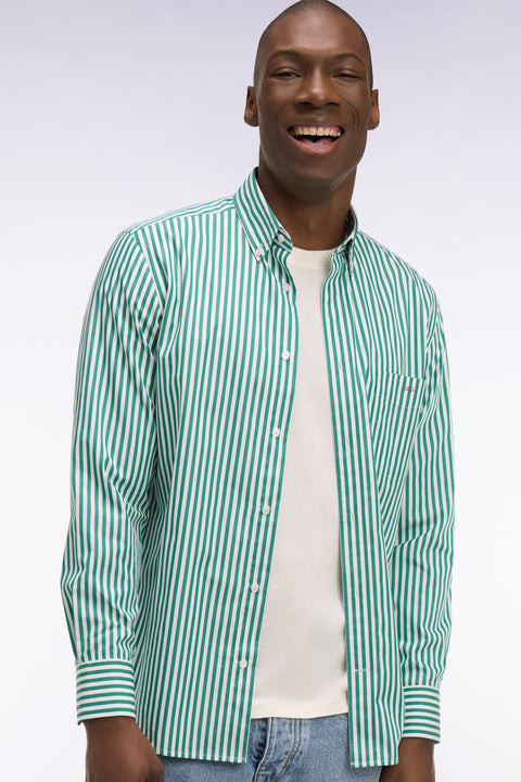 Chemise en coton vert à rayures bâtons - Image 1