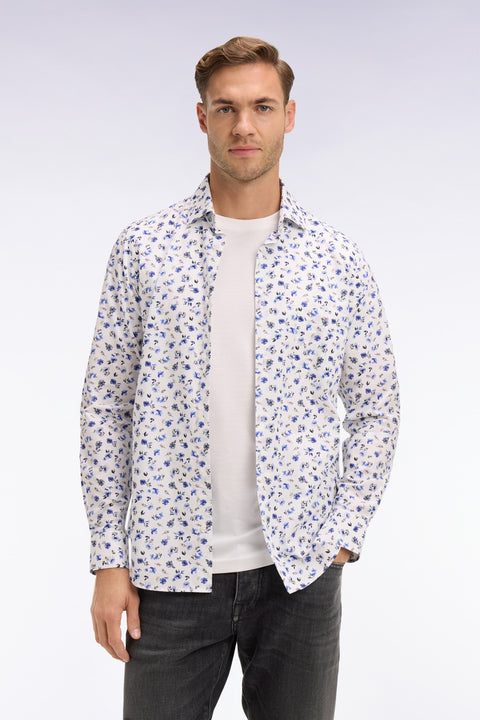 Chemise en popeline de coton imprimé floral bleu coupe slim - Image 3