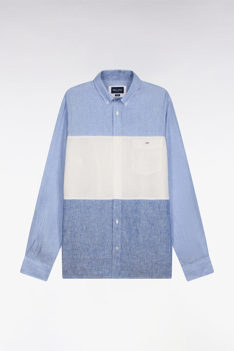 Chemise en lin bleu tricolore - Image 2