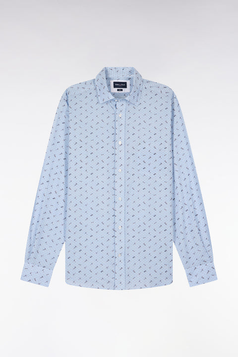 Chemise en popeline de coton bleu ciel à micromotifs coupe slim - Image 2