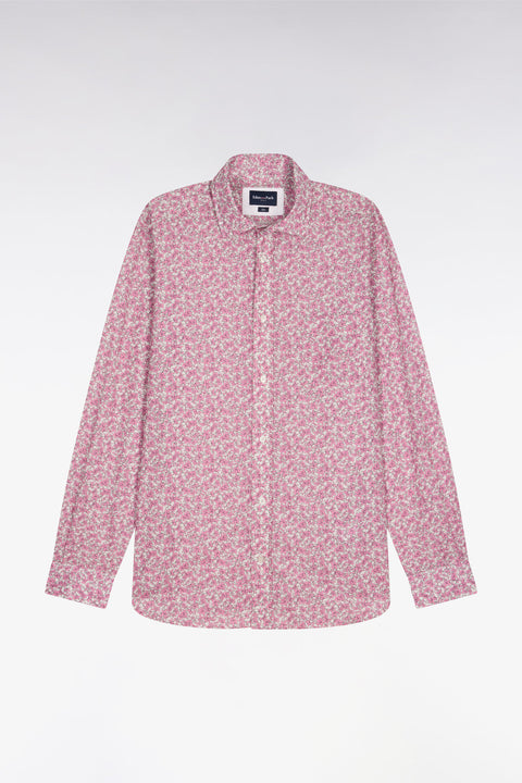 Chemise en popeline de coton rose à micromotifs floral coupe slim - Image 2