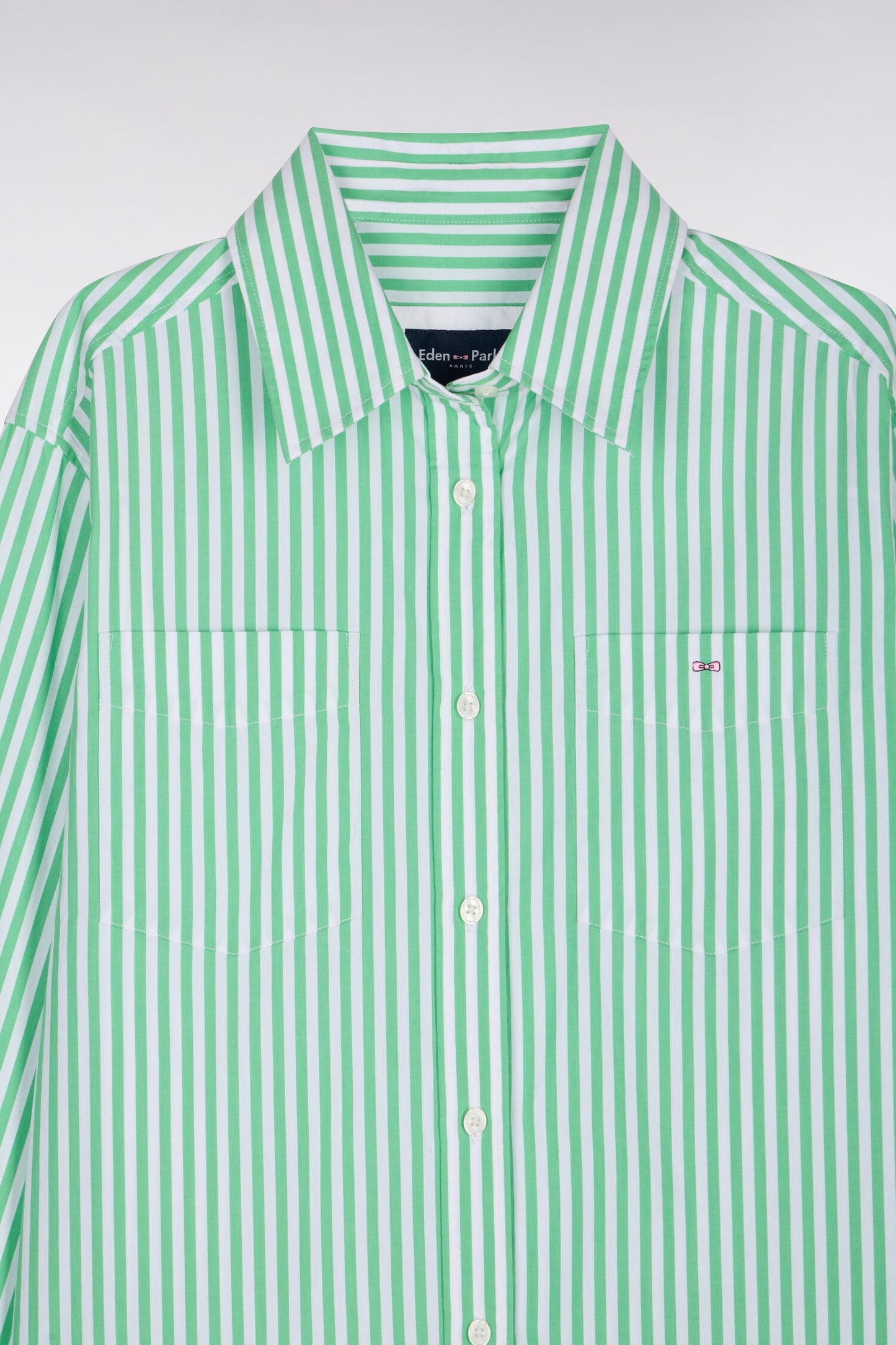 Chemise rayée en popeline de coton verte coupe slim