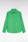 Chemise en lin verte à poches plaquées