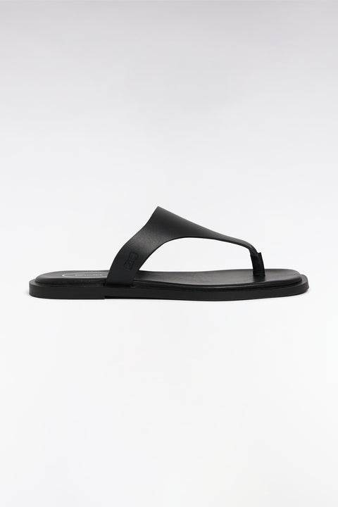 Sandales tongs en cuir de vachette noir - Image 1