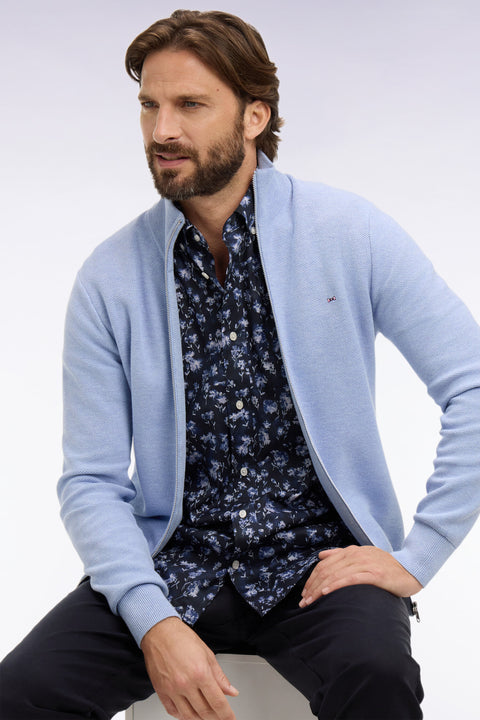 Cardigan zippé en coton ciel - Image 1