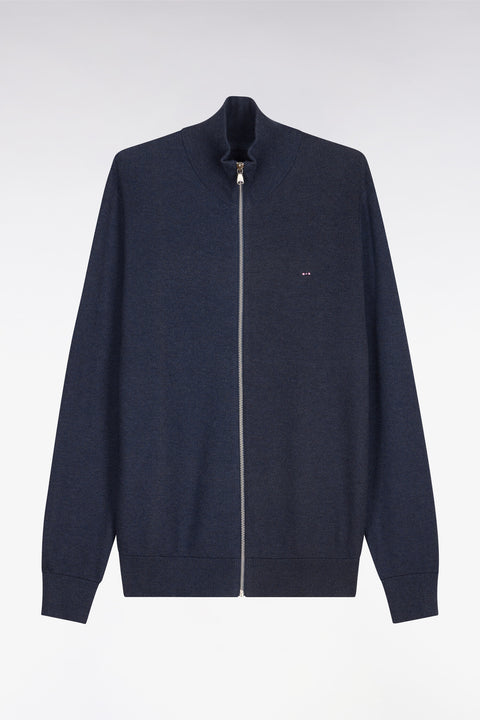 Cardigan zippé en coton bleu foncé - Image 2