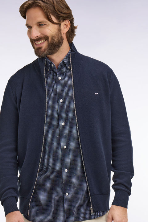 Cardigan zippé en coton marine - Image 1