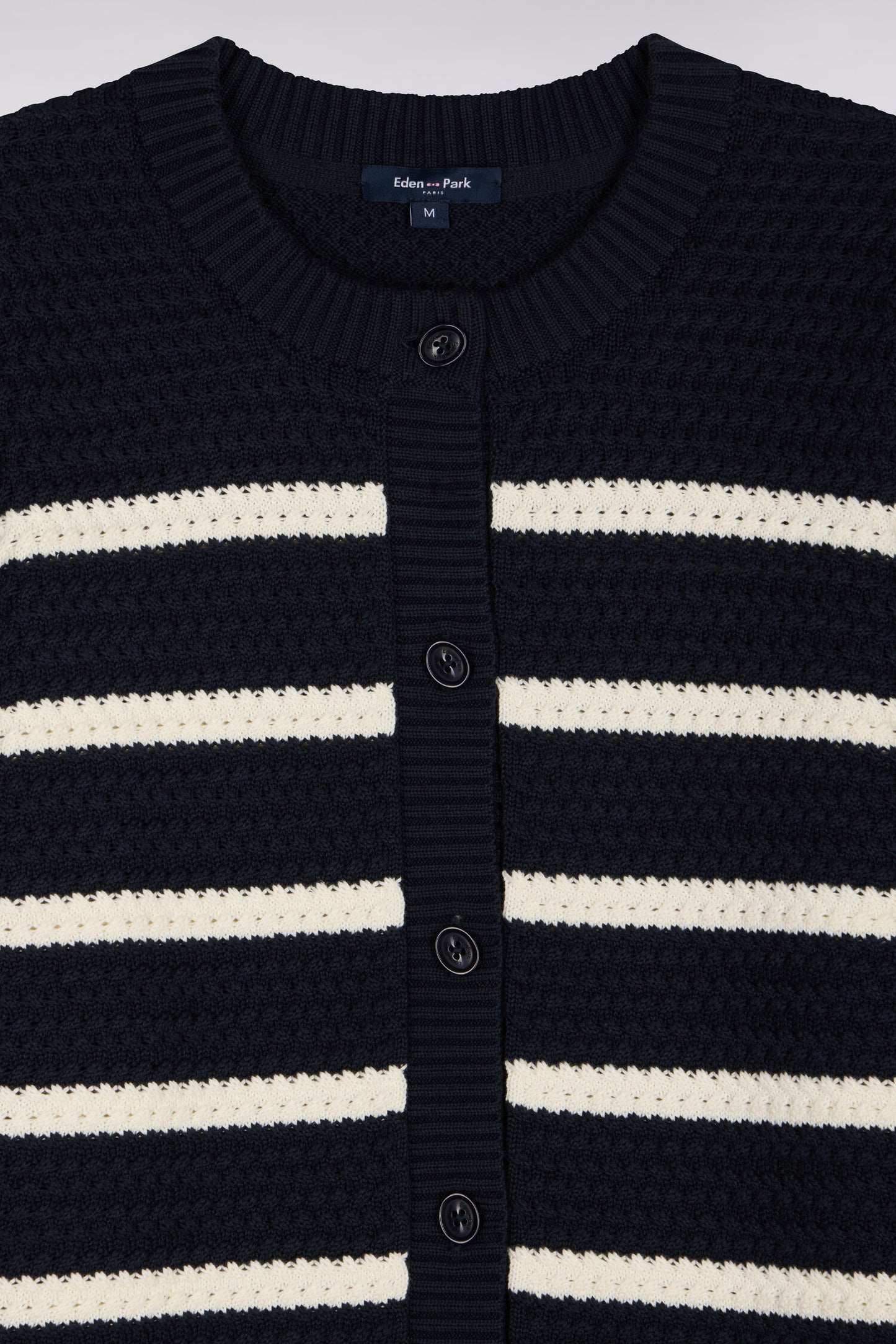 Cardigan marinière en maille tressée marine