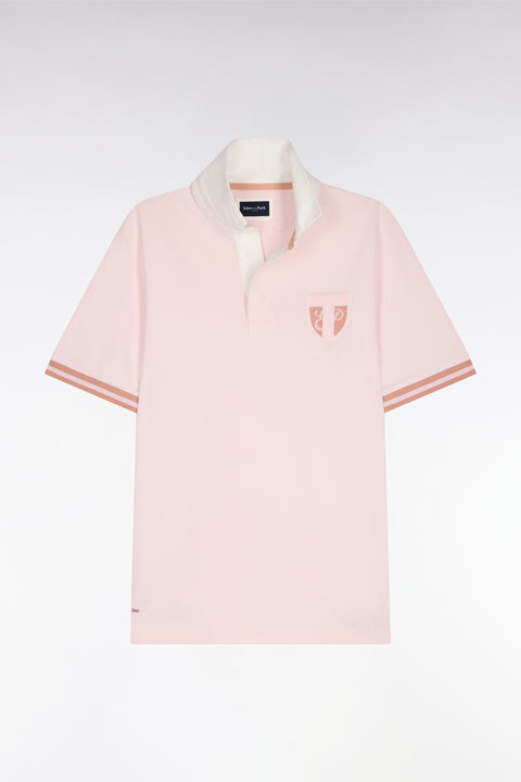 Maillot à manches courtes en jersey de coton rose écusson brodé coupe regular - Image 2