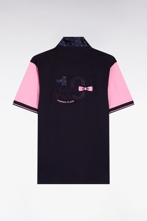 Maillot à manches courtes en coton rose et marine coupe regular broderie dos - Image 2