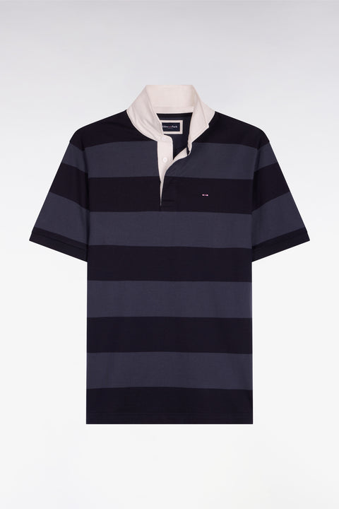 Maillot à manches courtes en coton rayé marine et gris coupe regular - Image 2