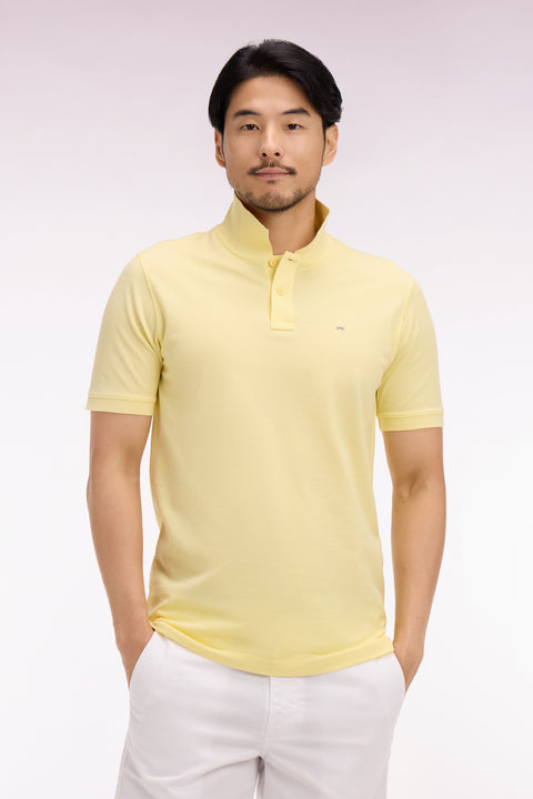 Polo à manches courtes en coton jaune clair coupe regular - Image 3