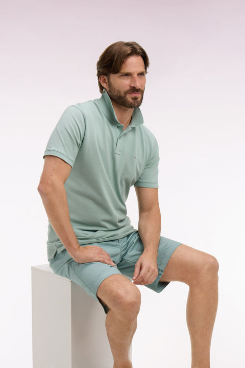 Polo à manches courtes en coton vert d'eau coupe regular - Image 1