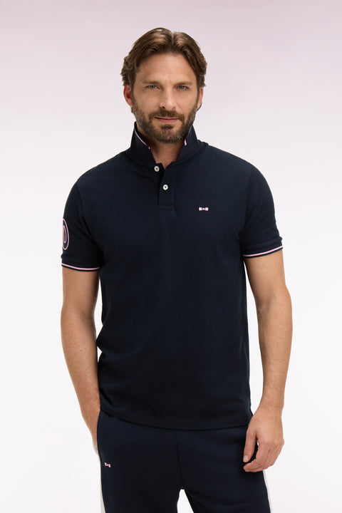 Polo à manches courtes en coton marine brodé coupe regular - Image 3