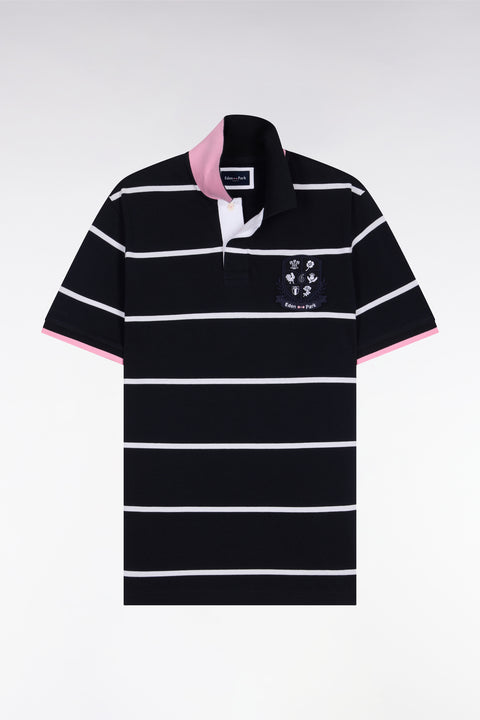 Polo à manches courtes 6 Nations en coton marine rayé coupe regular - Image 2