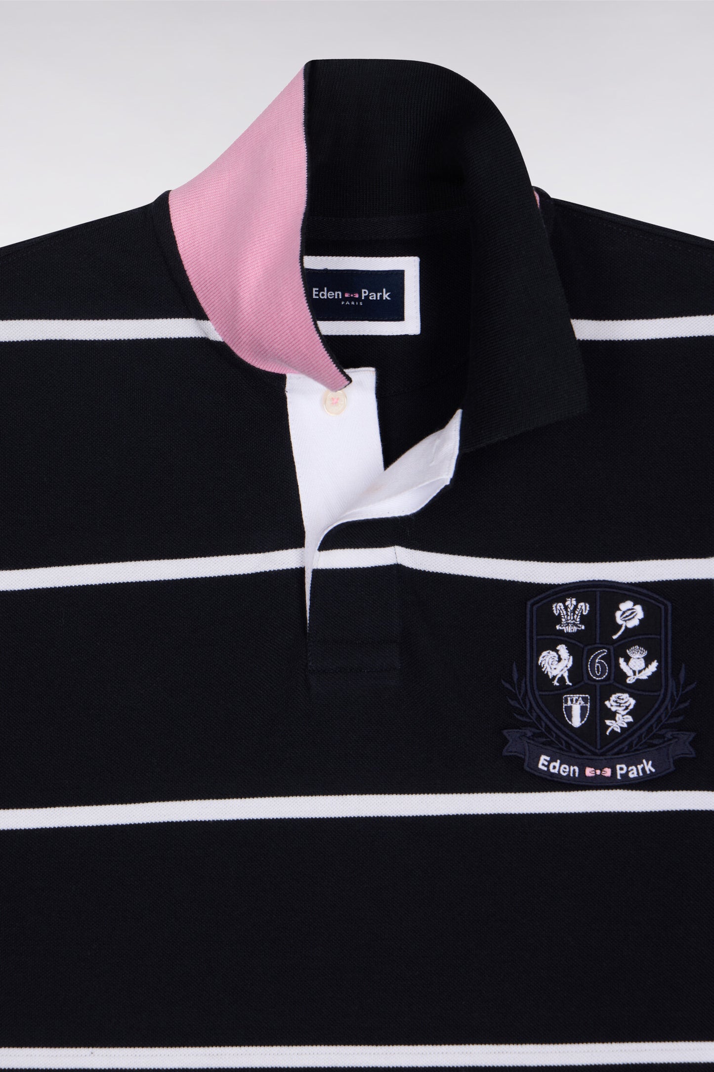 Polo à manches courtes 6 Nations en coton marine rayé coupe regular