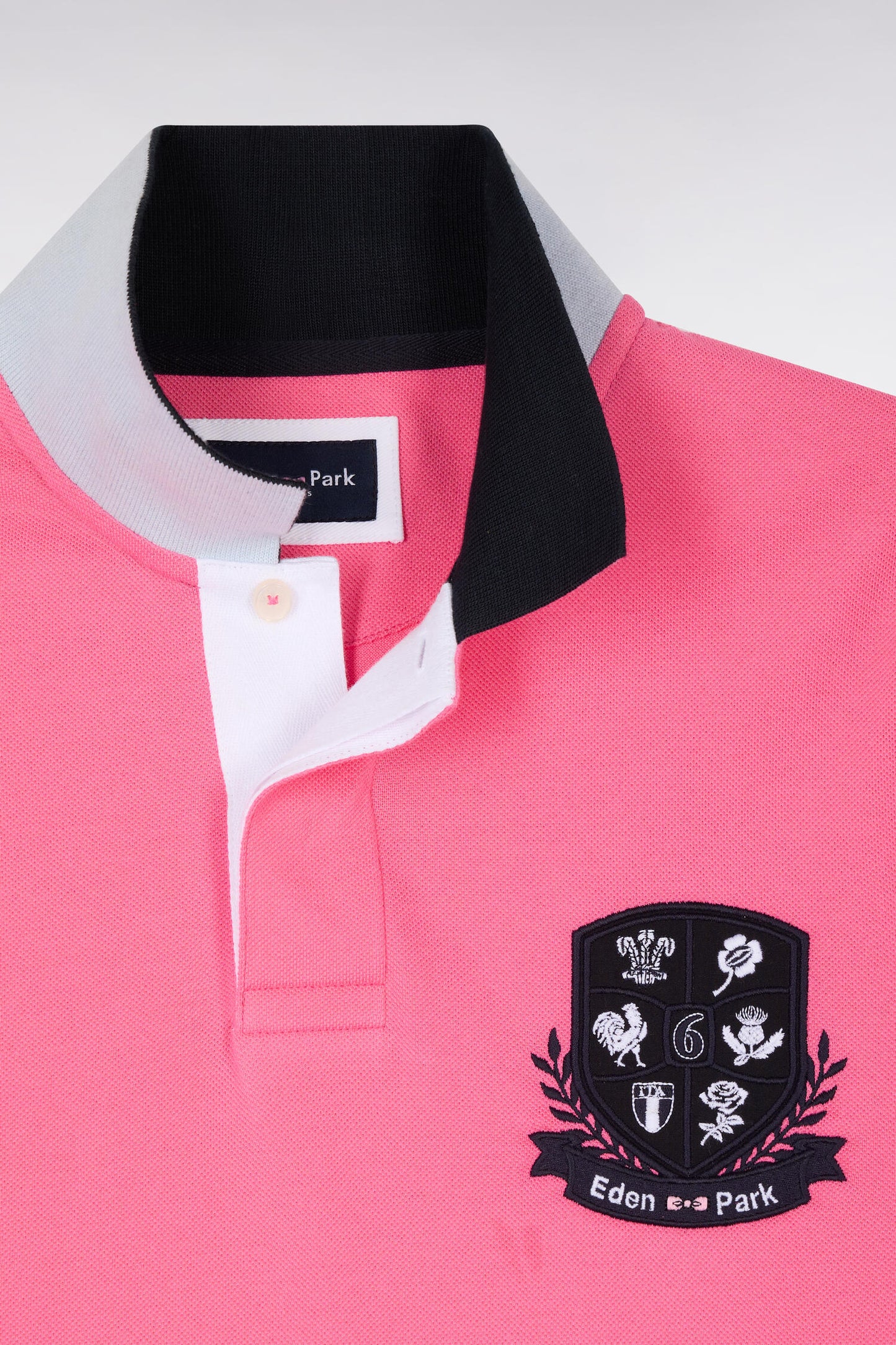 6 Nations short-sleeved polo shirt in pink cotton pique