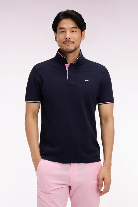 Polo à manches courtes en piqué coton marine broderie dos - Image 3