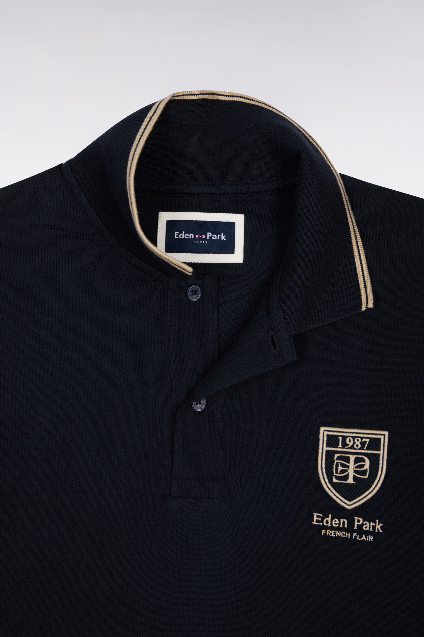 Polo à manches courtes en piqué coton marine écusson EP