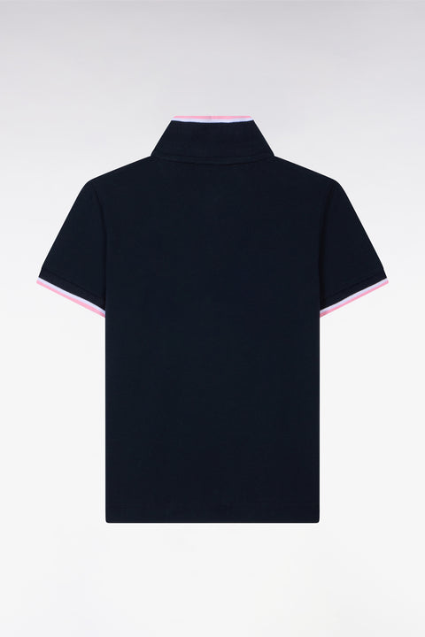 Short-sleeved regular-fit navy cotton jersey polo shirt - Image 1