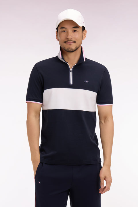 Polo à manches courtes XV de France en piqué coton marine découpes blanches - Image 3