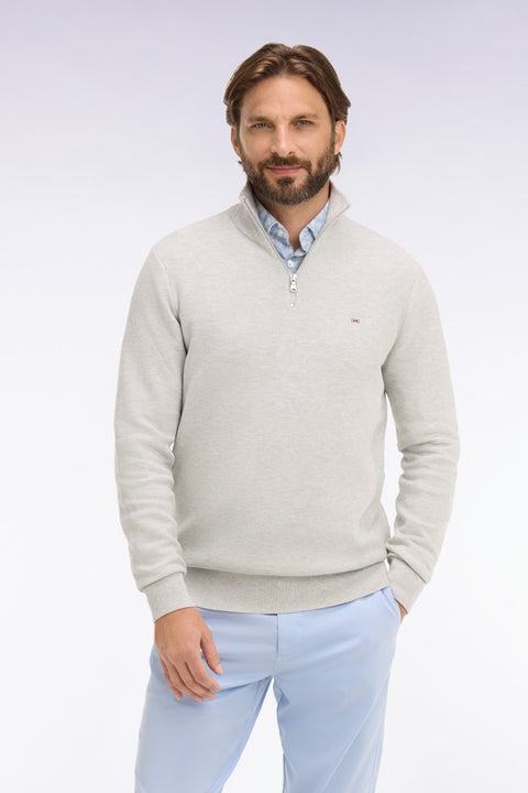 Pull col camionneur en coton gris clair - Image 3